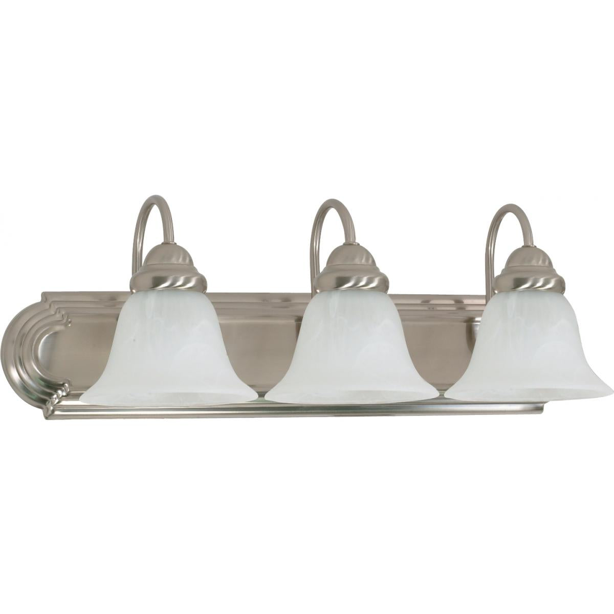 Nuvo 60-6075 Ballerina 3-Light Vanity Fixture - 24" Brushed Nickel with Alabaster Glass Shades, 100W Max, 120V, Damp Location Rated