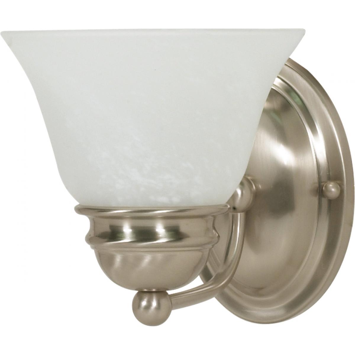 Nuvo 60-6077 Empire 1-Light Vanity Fixture - 7" Brushed Nickel with Alabaster Glass Shade, 100W Max, 120V, Damp Location Rated