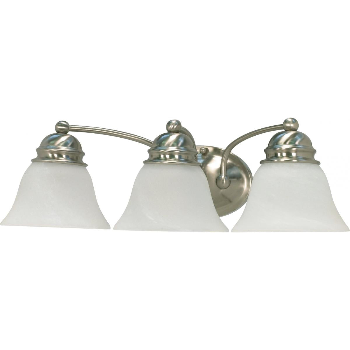 Nuvo 60-6079 Empire 3-Light Vanity Fixture - 21" Brushed Nickel with Alabaster Glass Shades, 100W Max, 120V, Damp Location Rated