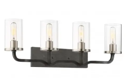 Nuvo 60-6129 Sherwood 4-Light Vanity Light Fixture, Iron Black w/ Brushed Nickel Accents