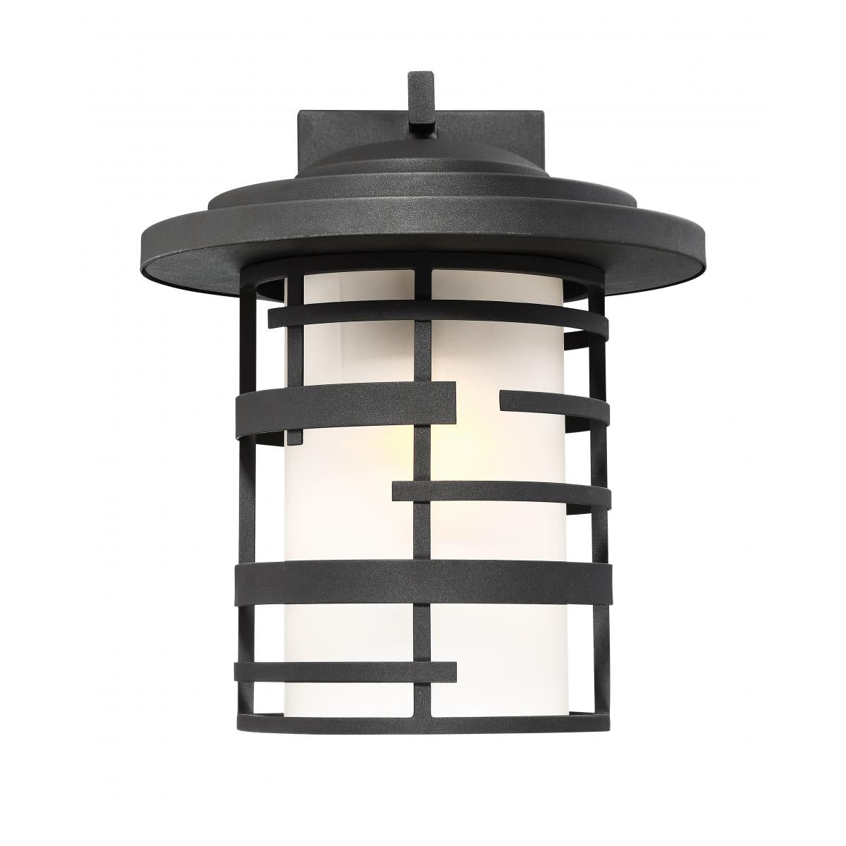 Nuvo 60-6403 Lansing 1-Light Wall Lantern - 14" Textured Black with Etched Glass, 100W Max, 120V, Wet Location Rated