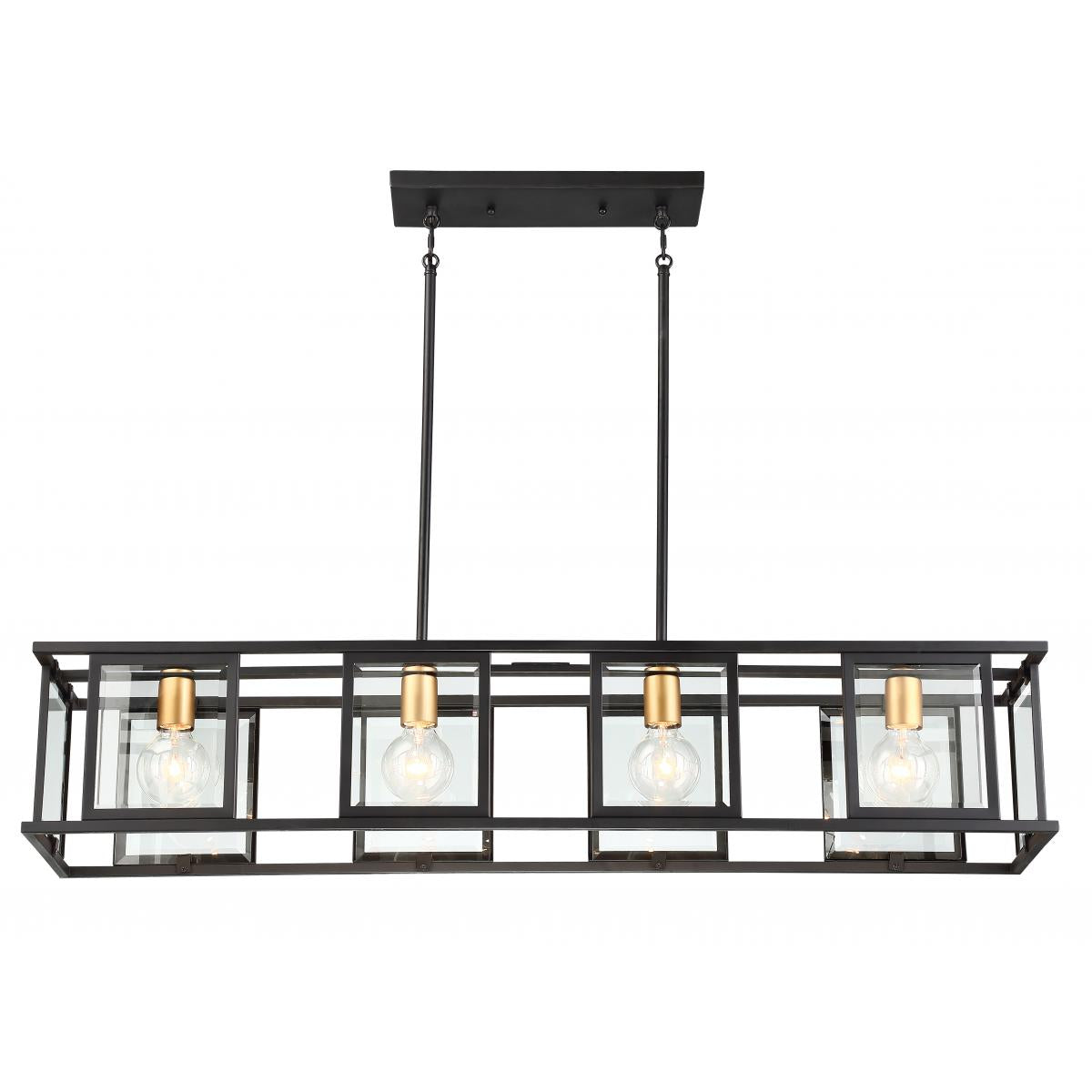 Nuvo 60-6417 Payne 4-Light Island Pendant - Midnight Bronze with Clear Beveled Glass, 60W Max, 120V, Dry Location Rated