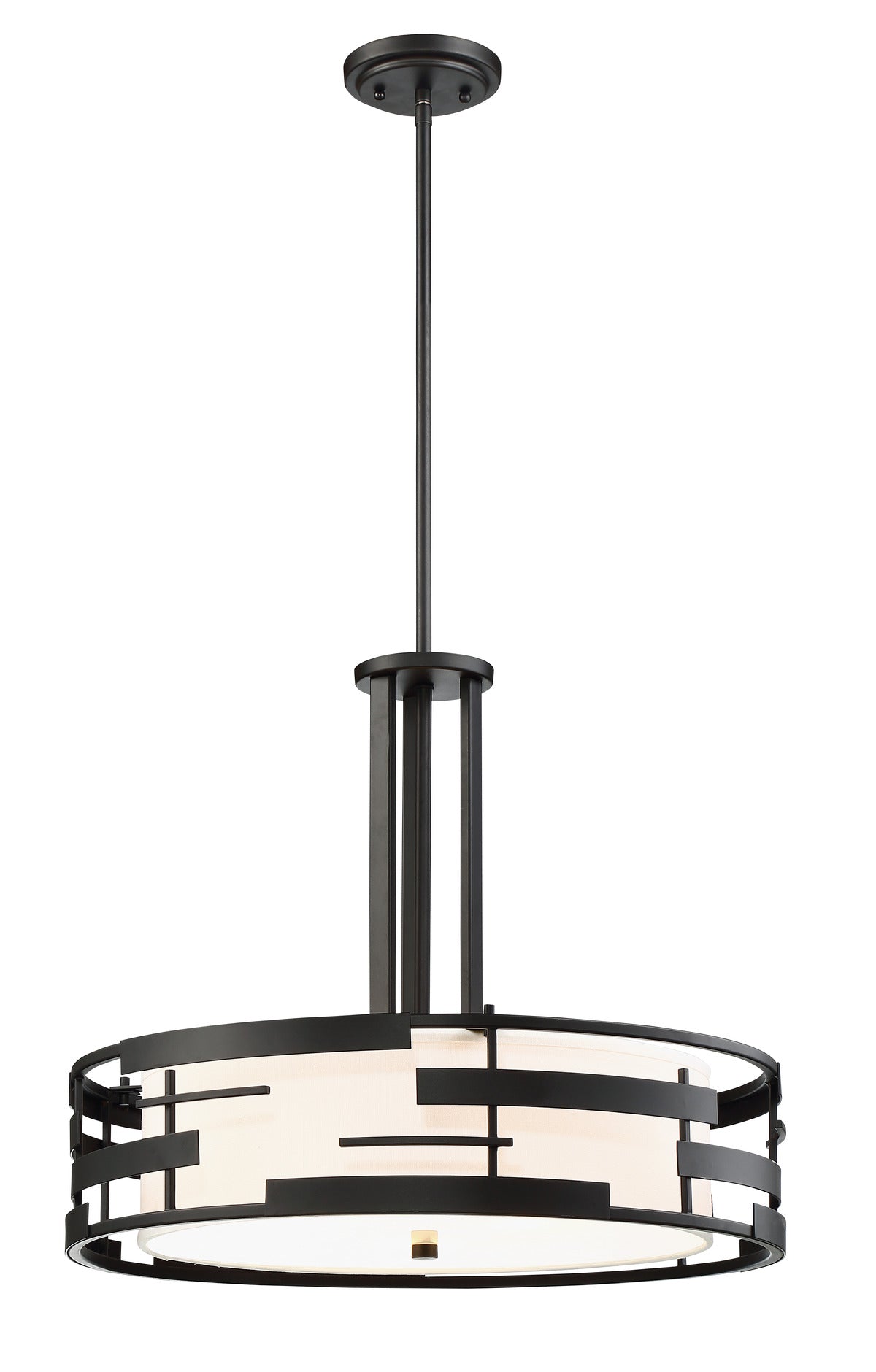Nuvo 60-6435 Lansing 3-Light Pendant - Midnight Bronze with White Fabric Shade & Opal Diffuser, 100W Max, 120V, Dry Location Rated