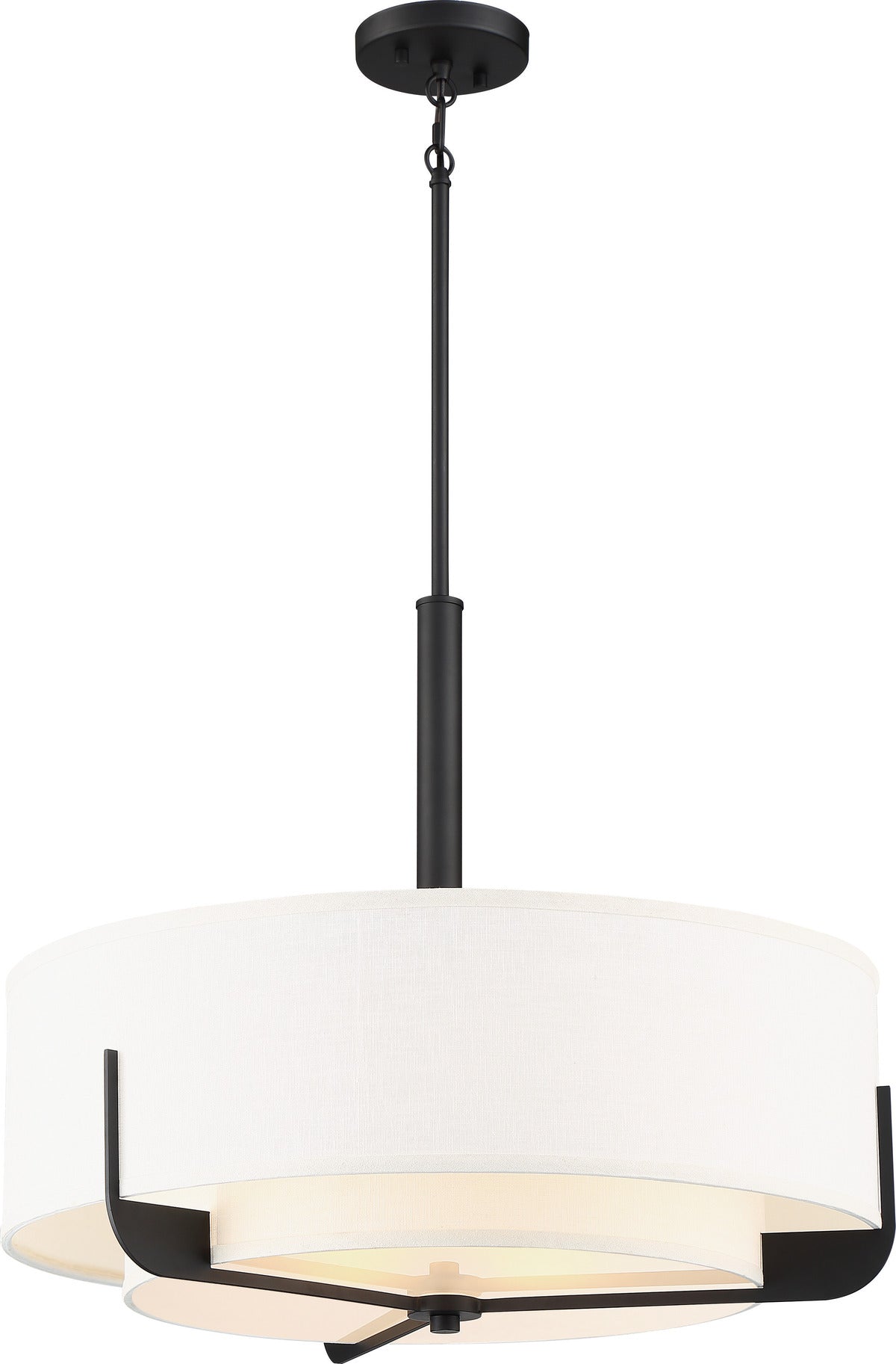 Nuvo 60-6544 Frankie 4-Light 24" Pendant - Cream Fabric Shade, Frosted Diffuser, Aged Bronze Finish, 100W, 120V