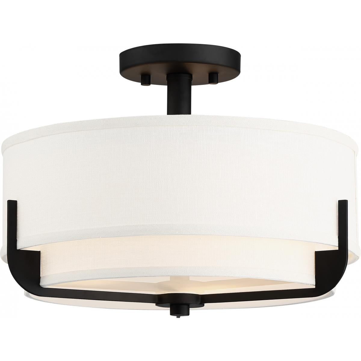 Nuvo 60-6545 Frankie 3-Light Semi Flush - Cream Fabric Shade, Frosted Diffuser, Aged Bronze Finish, 100W, 120V