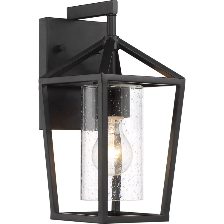 NUVO 60-6591 Hopewell 1-Light Small Outdoor Lantern - Matte Black / Clear Seeded Glass