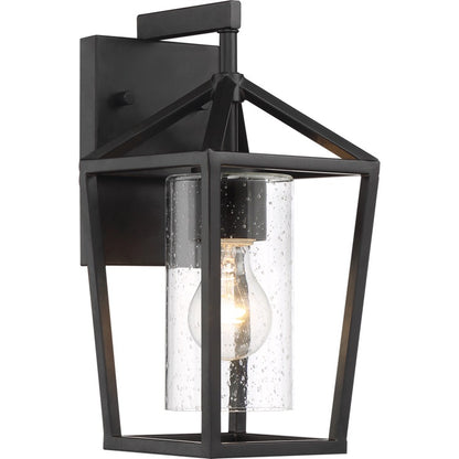 NUVO 60-6591 Hopewell 1-Light Small Outdoor Lantern - Matte Black / Clear Seeded Glass