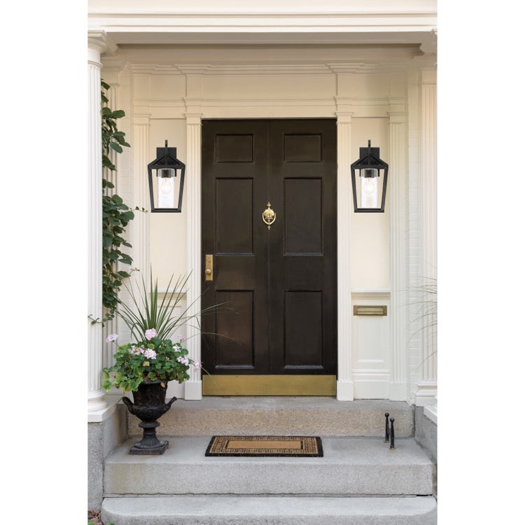 NUVO 60-6592 Hopewell 1-Light Small Outdoor Lantern - Matte Black / Clear Seeded Glass