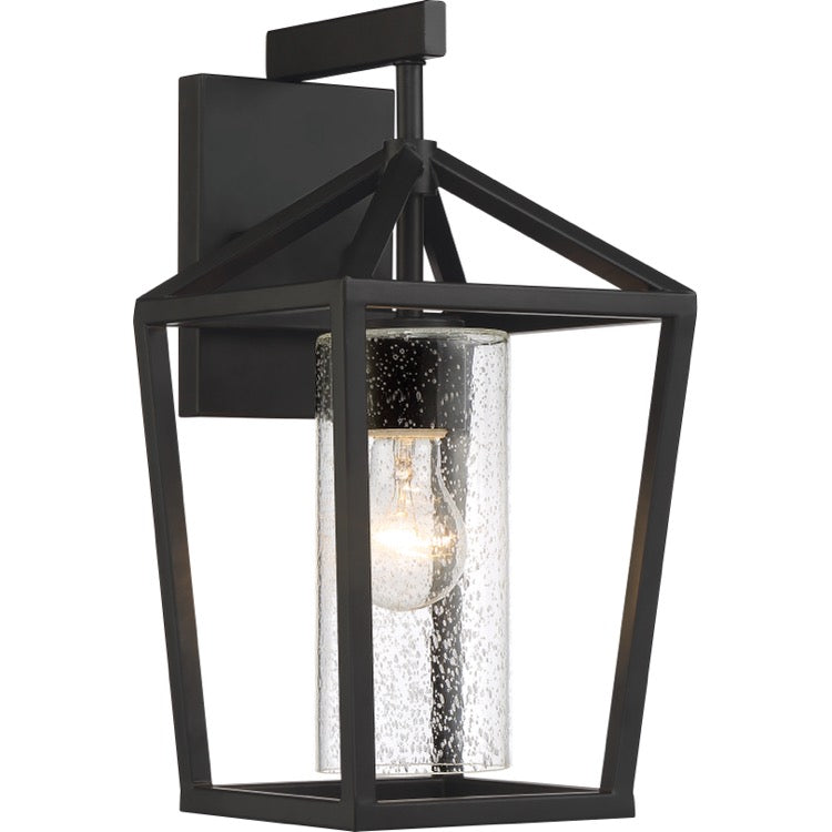 NUVO 60-6592 Hopewell 1-Light Small Outdoor Lantern - Matte Black / Clear Seeded Glass