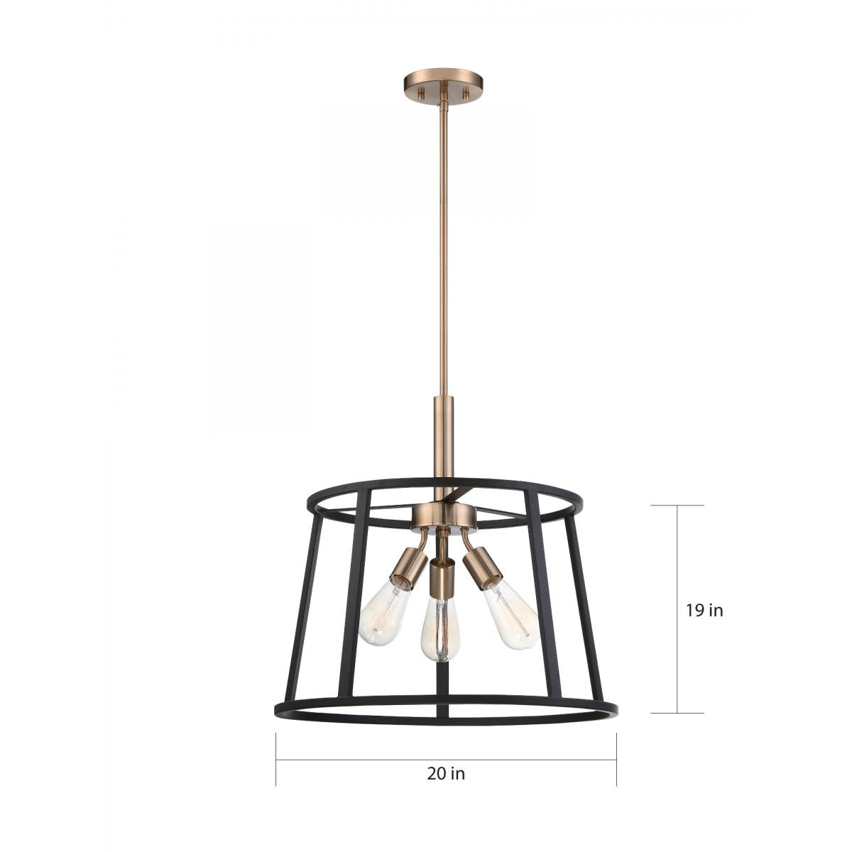 Nuvo 60-6642 Chassis- 3 Light Pendant - Copper Brushed Brass and Matte Black Finish - 60W - 120V