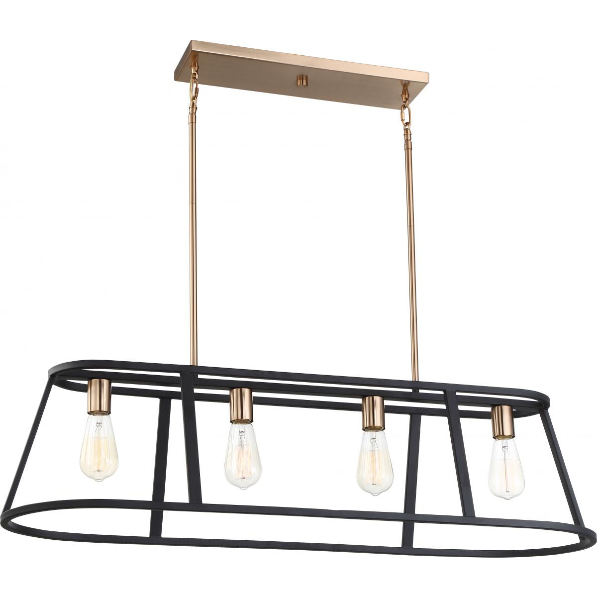 Nuvo 60-6644 Chassis- 4 Light Island Pendant - Copper Brushed Brass and Matte Black Finish - 60W - 120V