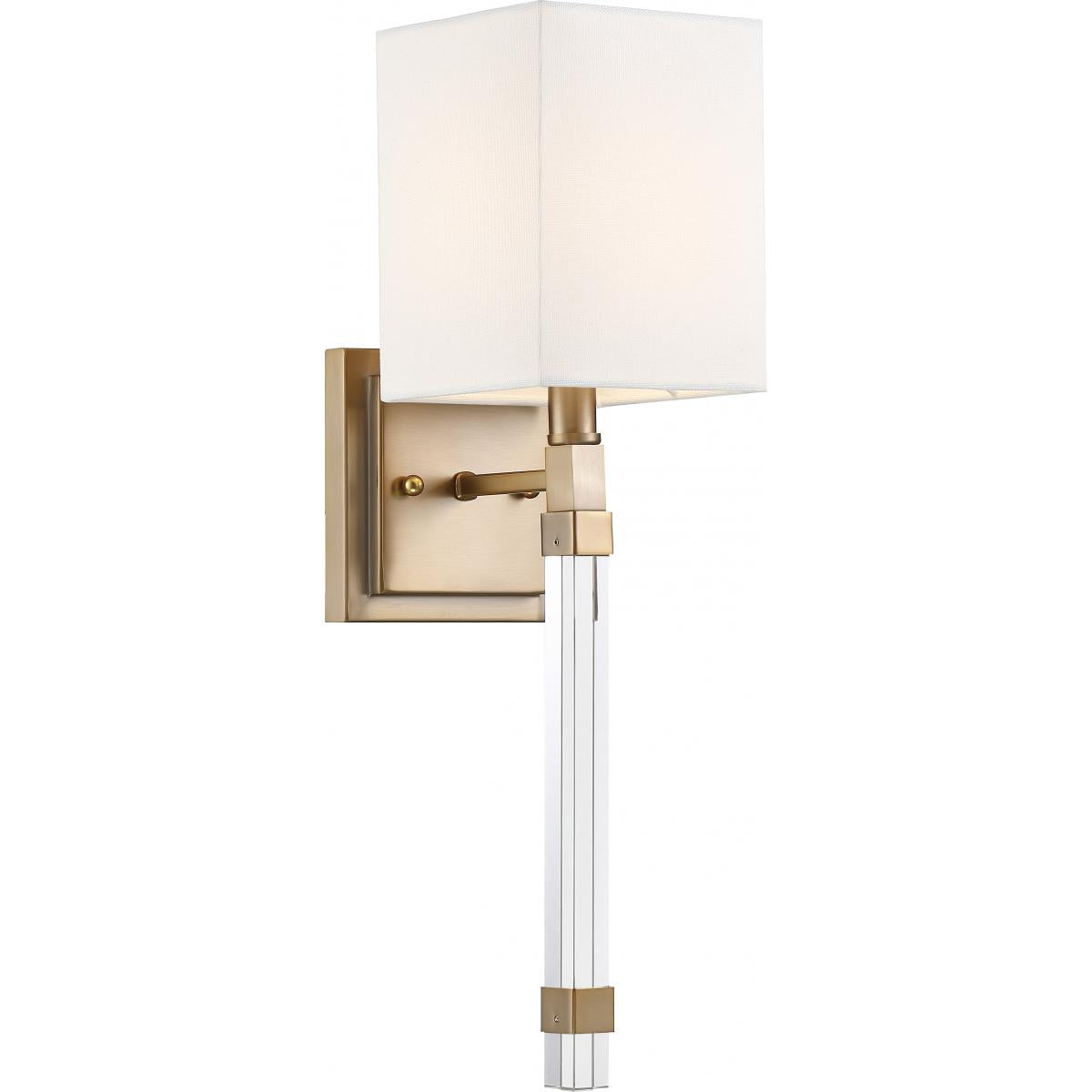 Nuvo 60-6681 Thompson 1 Light Wall Sconce – White Linen Shade, Burnished Brass Finish, 60W Max, 120V
