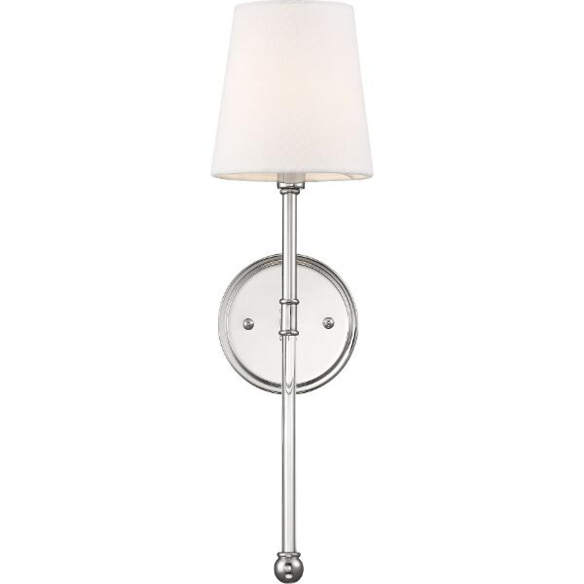 Nuvo 60-6688 Olmstead 1 Light Wall Sconce – White Linen Shade, Polished Nickel Finish, 60W Max, 120V