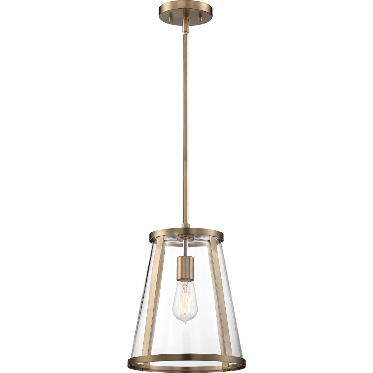 Nuvo 60-6697 Bruge 1 Light Pendant – Clear Glass, Burnished Brass Finish, 100W Max, 120V