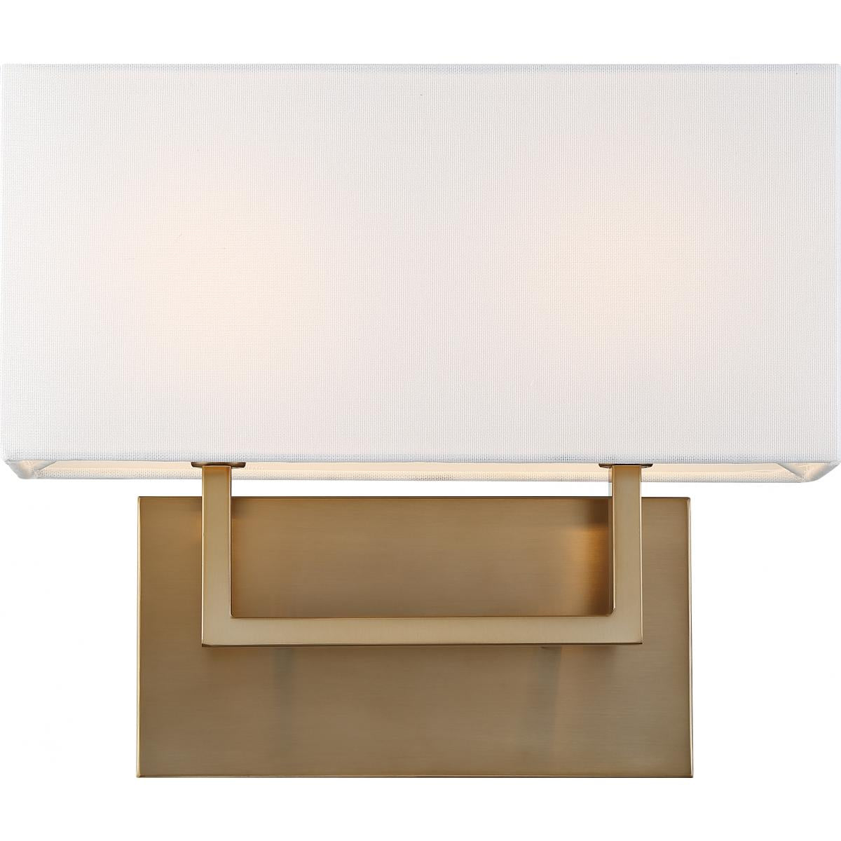 Nuvo 60-6717 Tribeca 2 Light Vanity – White Linen Shade, Burnished Brass Finish, 60W Max, 120V