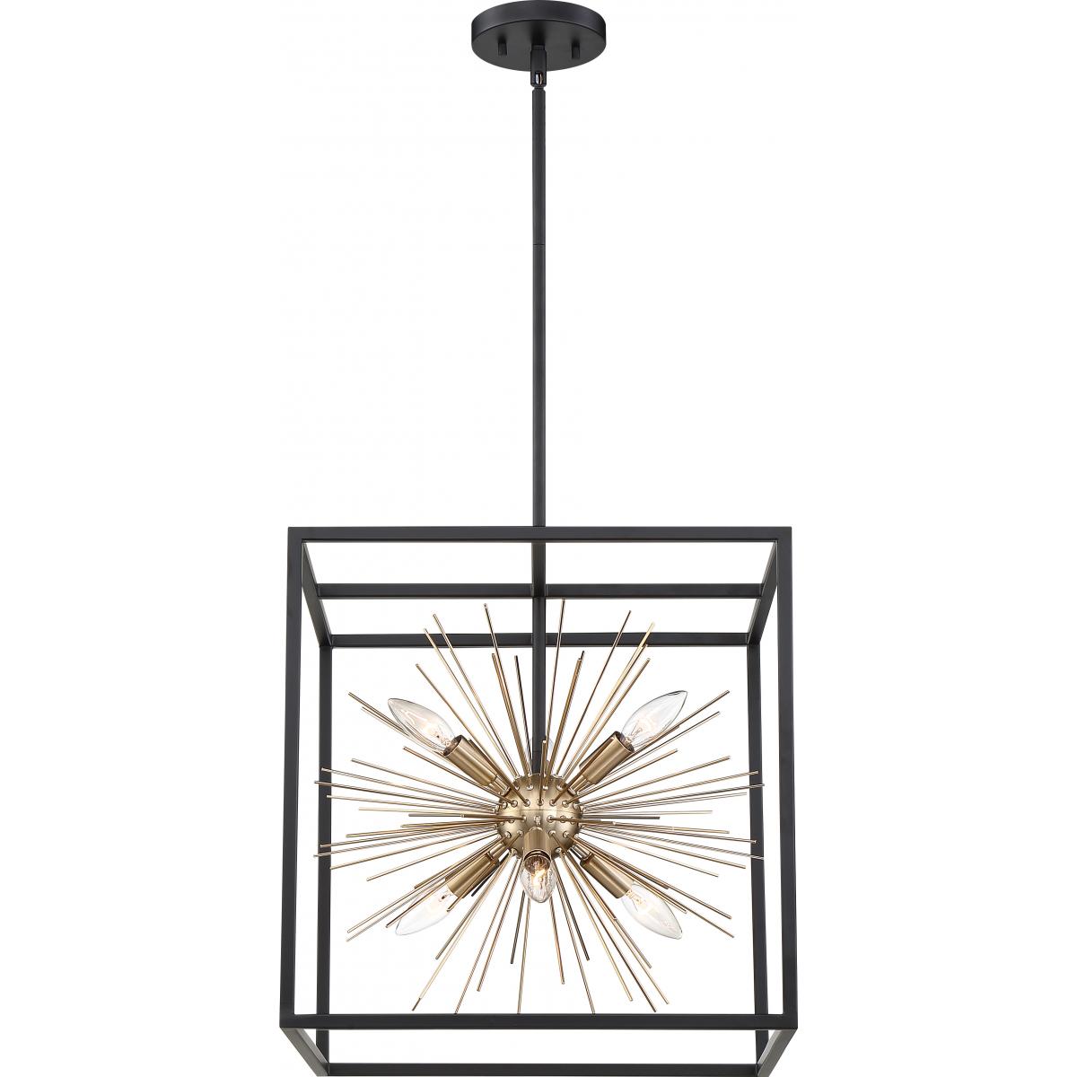 Nuvo 60-6730 Spirefly 6 Light Pendant – Matte Black and Burnished Brass Finish, 60W Max, 120V