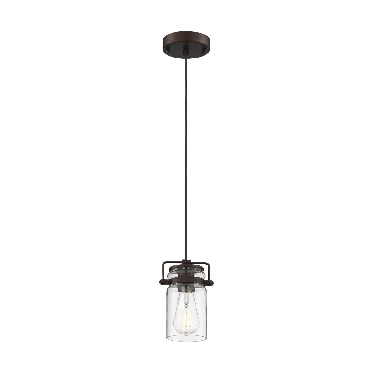Nuvo 60-6731 Antebellum 1 Light Mini Pendant – Clear Glass, Mahogany Bronze Finish, 60W Max, 120V