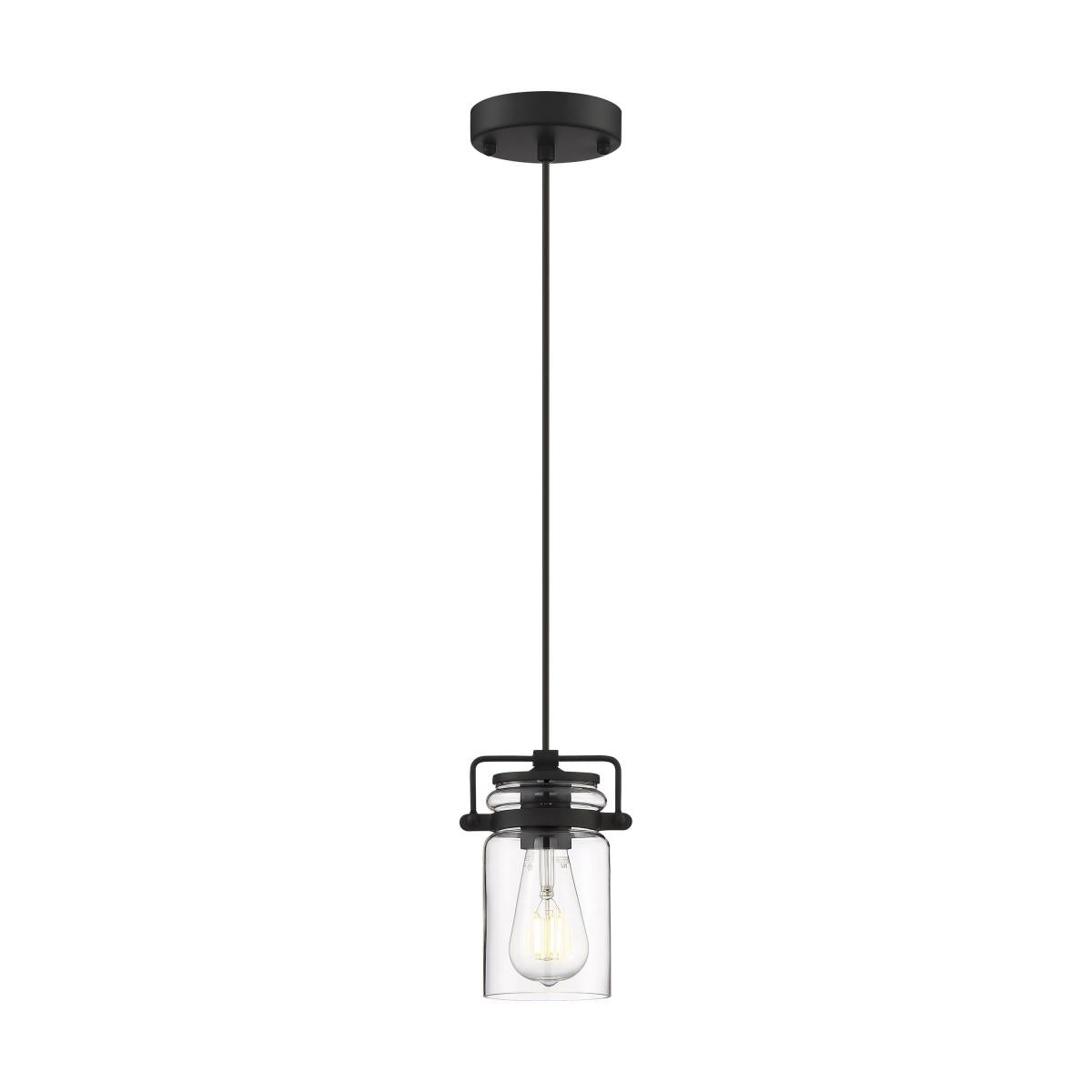 Nuvo 60-6732 Antebellum 1 Light Mini Pendant – Clear Glass, Matte Black Finish, 60W Max, 120V