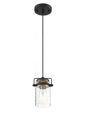 Nuvo 60-6733 Antebellum LED Mini Pendant Fixture w/ Clear Glass, 1 Light, Wattage 60W, Black and Aged Gold