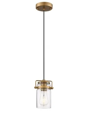 Nuvo 60-6735 Antebellum LED Mini Pendant Fixture w/ Clear Glass, 1 Light, Wattage 60W, Vintage Brass