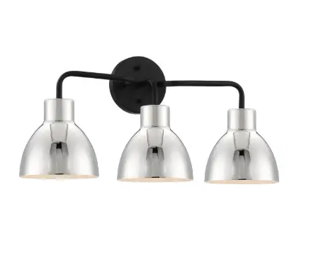 Nuvo 60-6773 Sloan Series Vanity Light, 3 Lights, Wattage 100W, Matte Black w/ Polished Nickel Shade