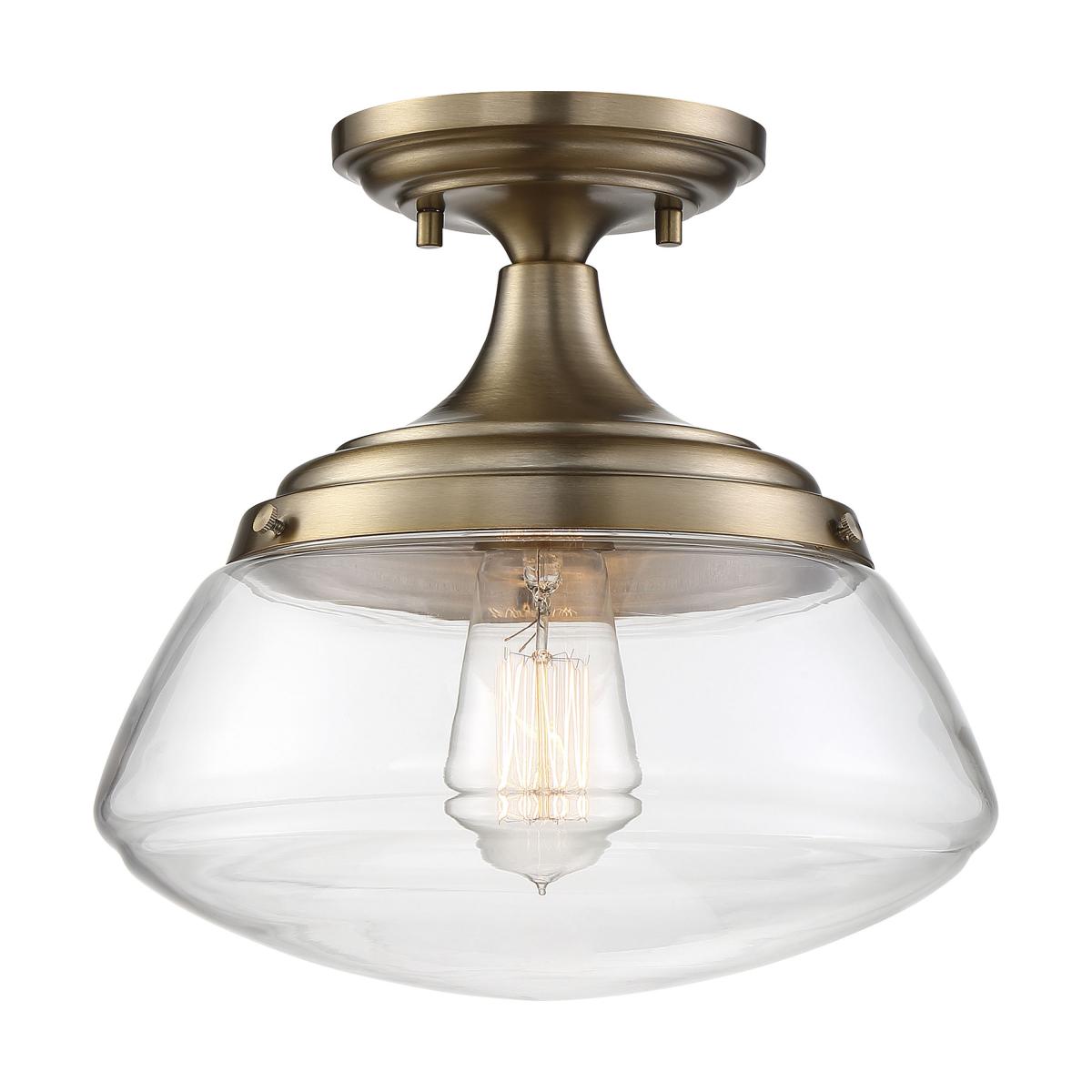 Nuvo 60-6797 Kew 1 Light Semi Flush – Clear Glass, Burnished Brass Finish, 60W Max, 120V