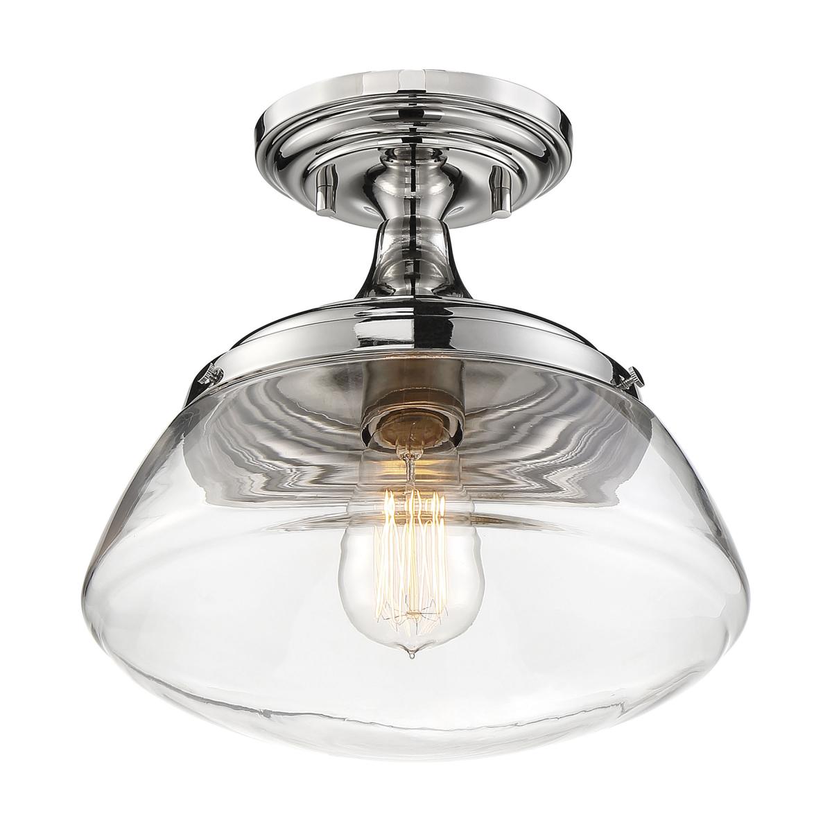 Nuvo 60-6798 Kew 1 Light Semi Flush – Clear Glass, Polished Nickel Finish, 60W Max, 120V