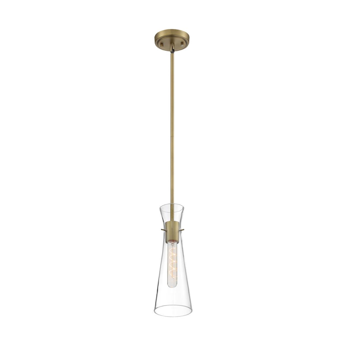 Nuvo 60-6858 Bahari 1 Light Mini Pendant – Clear Glass, Vintage Brass Finish, 60W Max, 120V