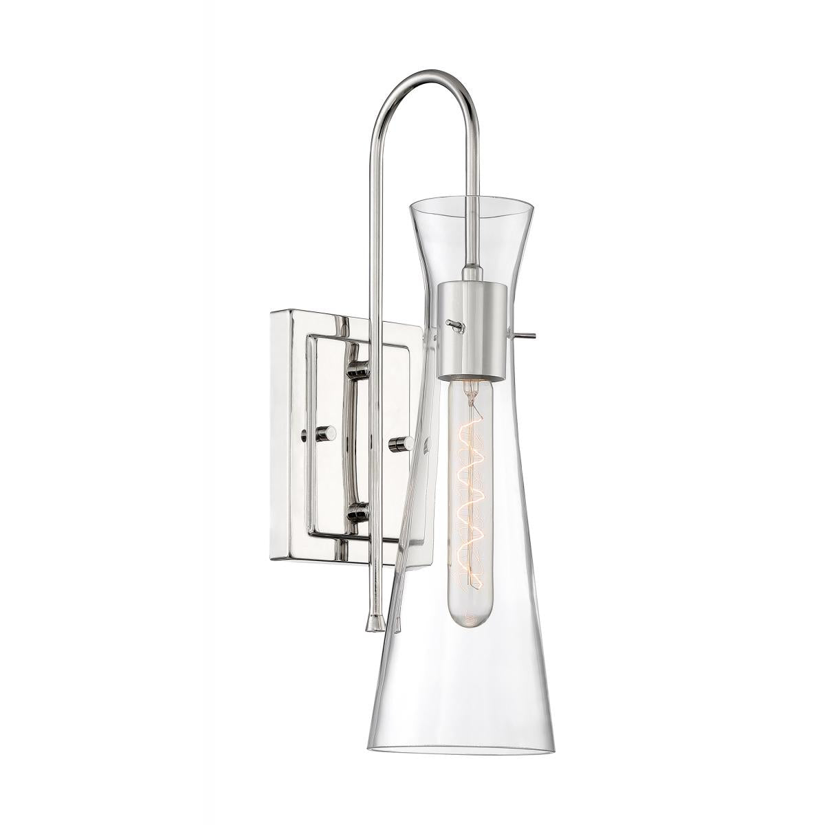 Nuvo 60-6867 Bahari 1 Light Sconce – Clear Glass, Polished Nickel Finish, 60W Max, 120V
