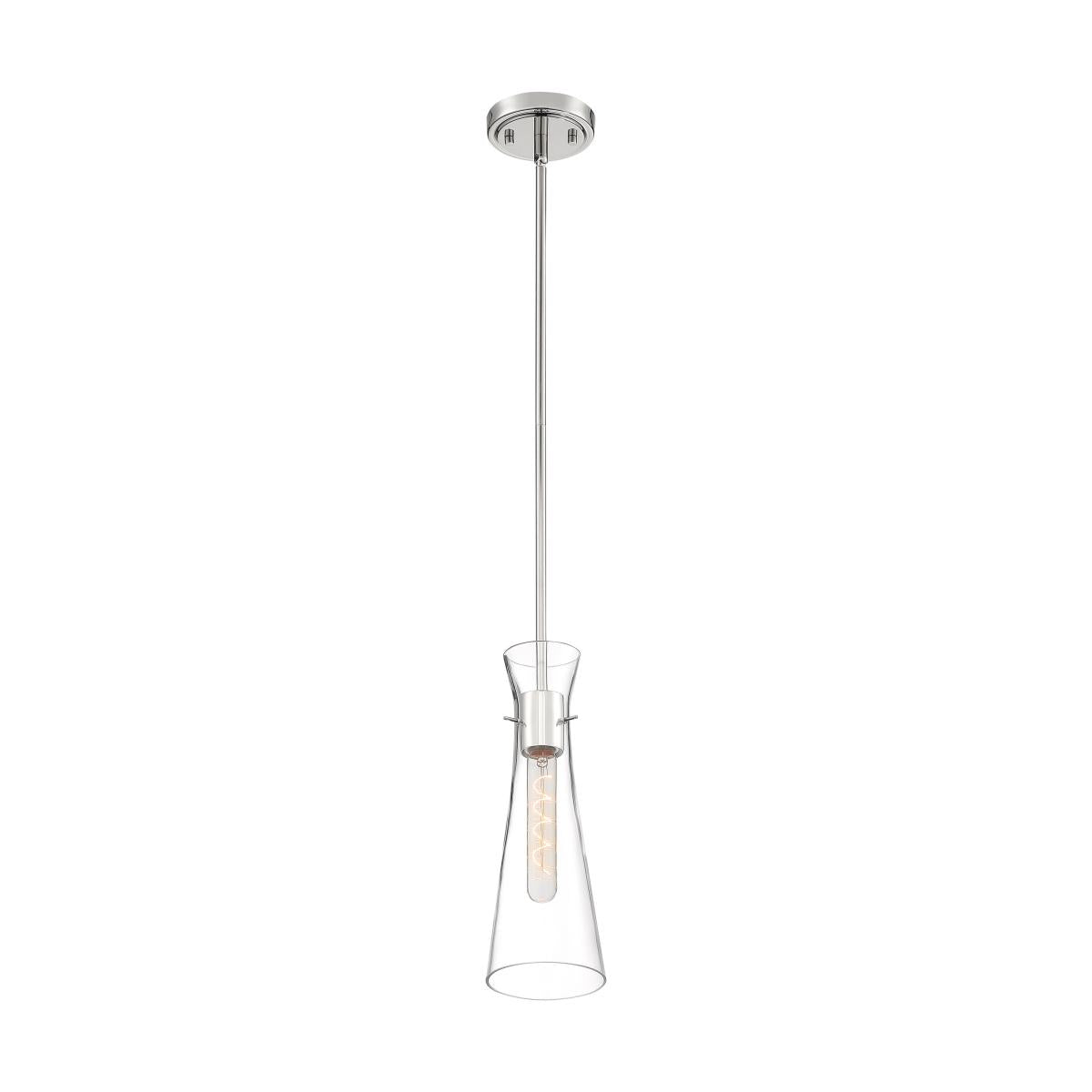 Nuvo 60-6868 Bahari 1 Light Mini Pendant – Clear Glass, Polished Nickel Finish, 60W Max, 120V