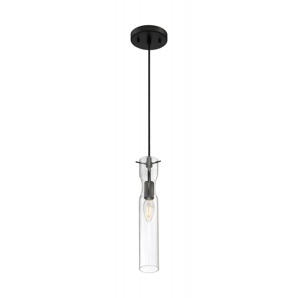 Nuvo 60-6876 Spyglass 1 Light Mini Pendant – Clear Seeded Glass, Black Finish, 60W Max, 120V