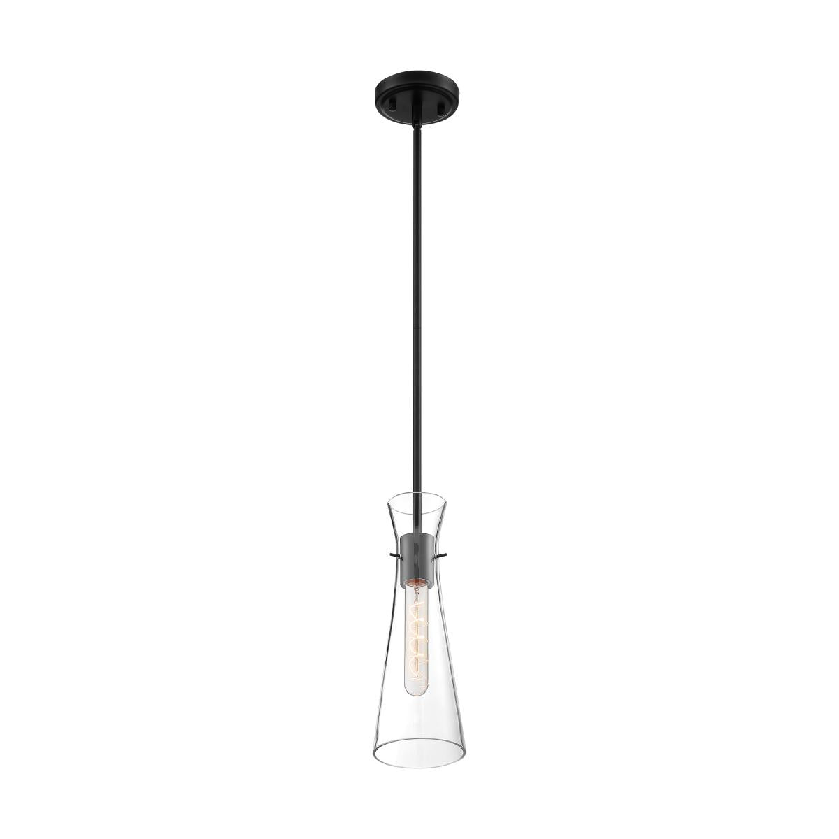 Nuvo 60-6878 Bahari 1 Light Mini Pendant – Clear Glass, Black Finish, 60W Max, 120V