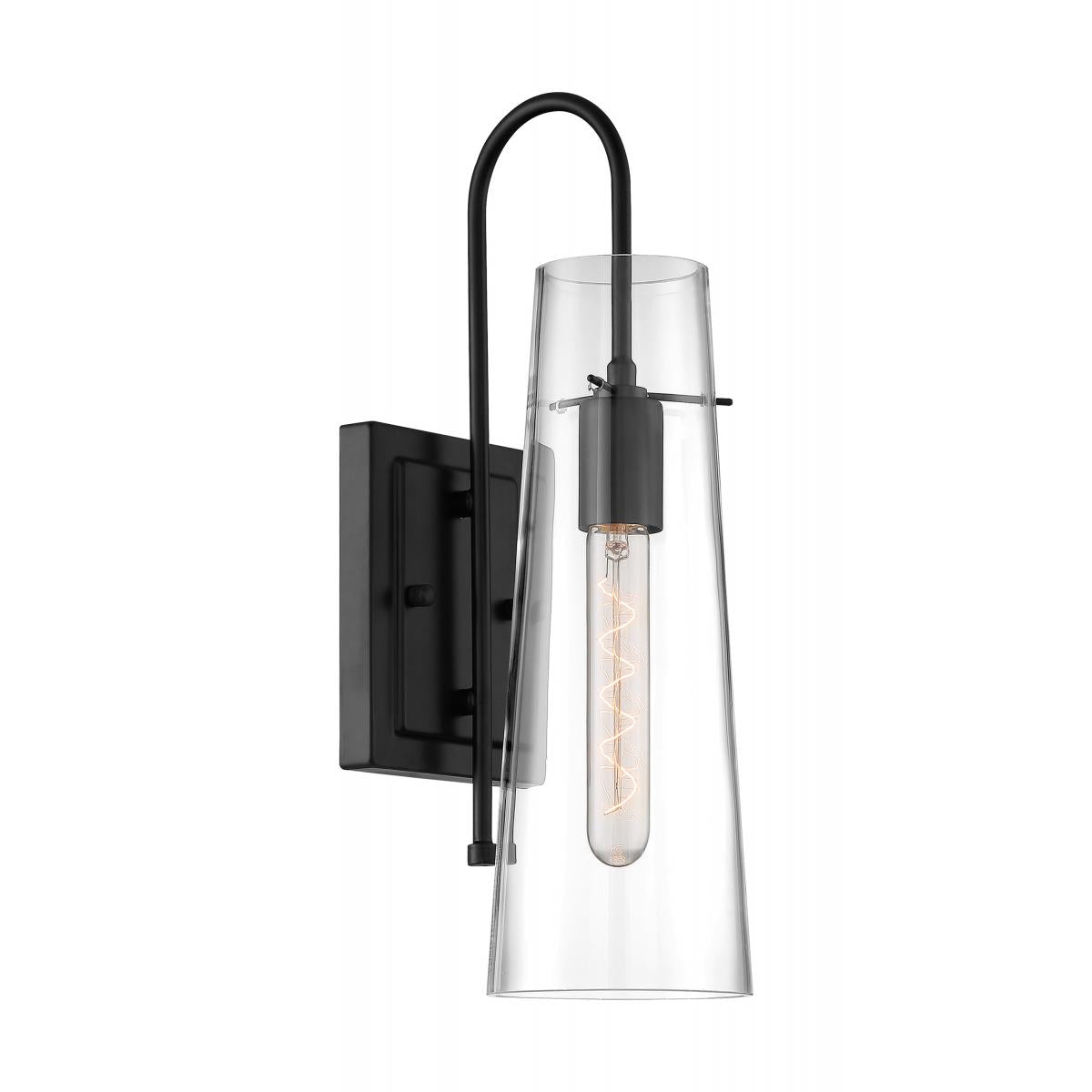 Nuvo 60-6879 Alondra 1 Light Sconce – Clear Glass, Black Finish, 60W Max, 120V