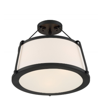 Nuvo 60-6998 Cutty - 3 Light Semi-Flush with Fabric Shade - Matte Black Finish