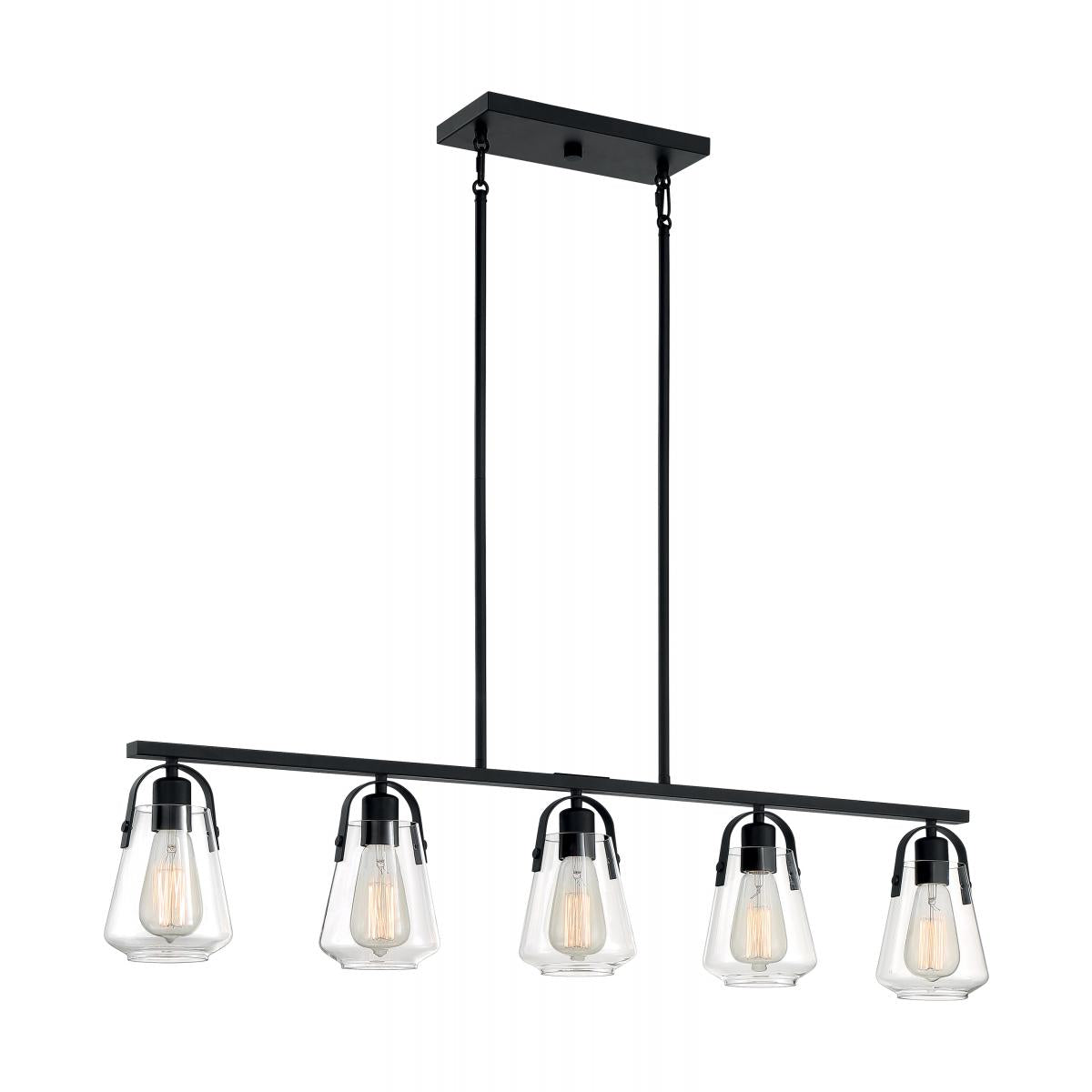 Nuvo 60-7104 Skybridge 5 Light Island Pendant with Clear Glass – Matte Black Finish, 60W Max, 120V