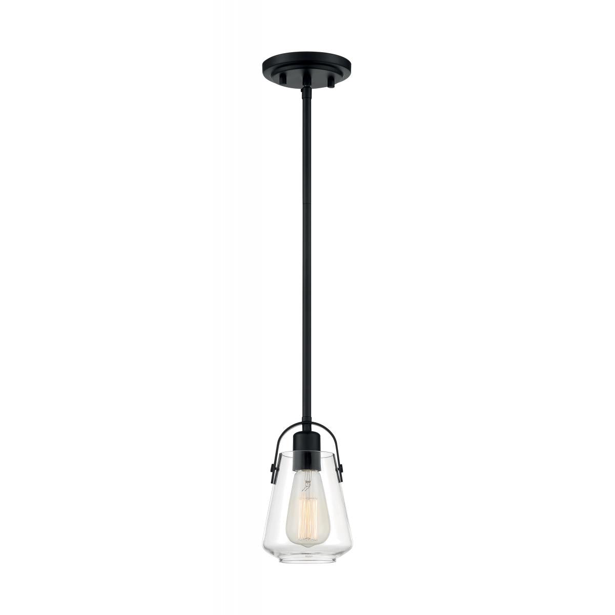Nuvo 60-7106 Skybridge 1 Light Mini Pendant with Clear Glass – Matte Black Finish, 60W Max, 120V