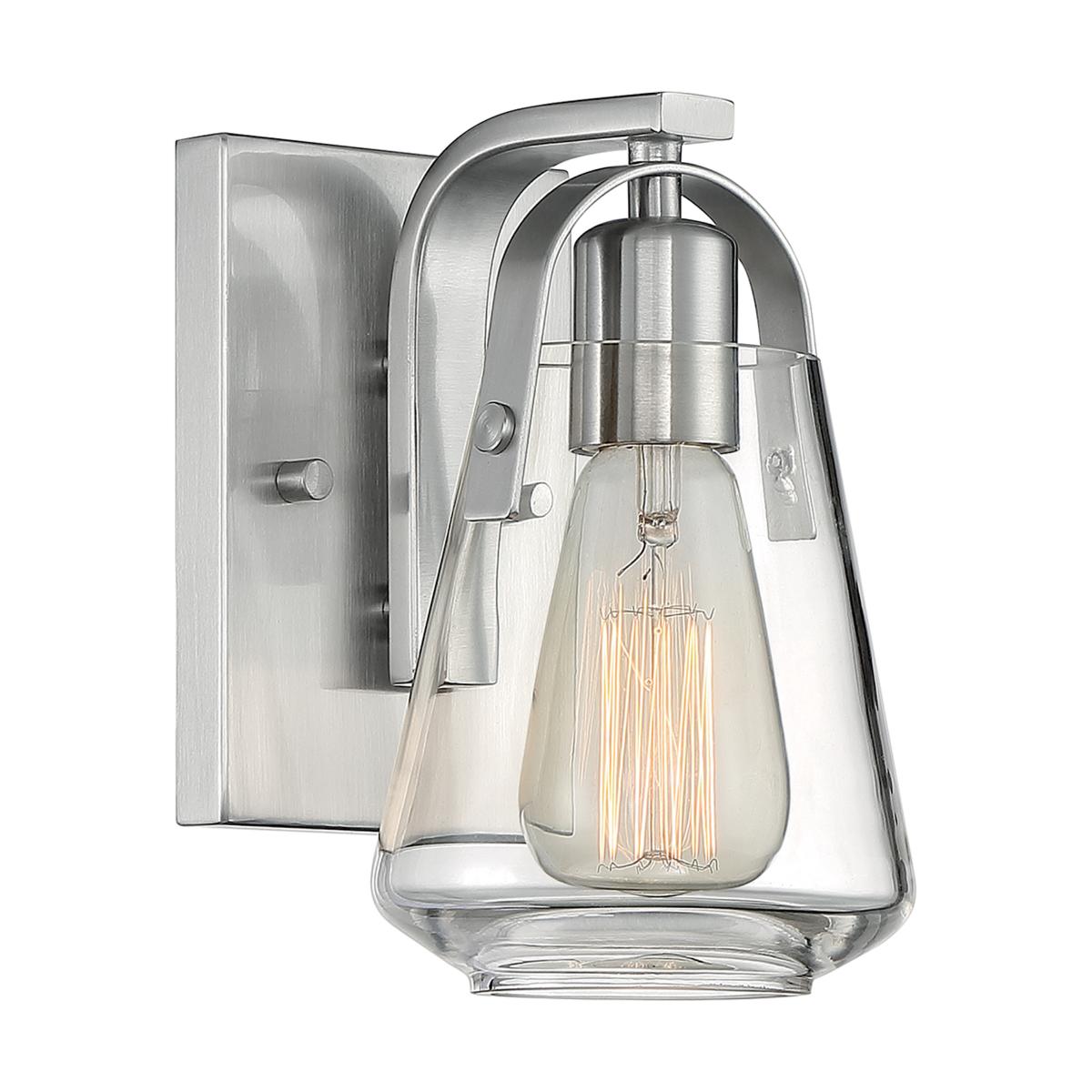 Nuvo 60-7111 Skybridge 1 Light Vanity with Clear Glass – Brushed Nickel Finish, 60W Max, 120V