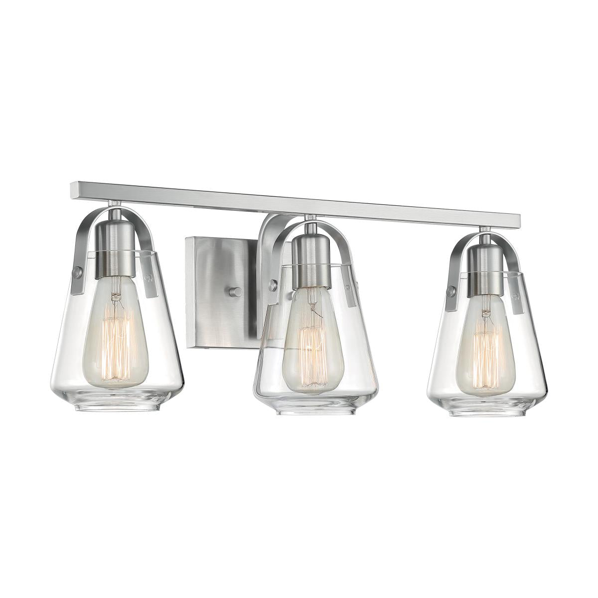 Nuvo 60-7113 Skybridge 3 Light Vanity with Clear Glass – Brushed Nickel Finish, 60W Max, 120V