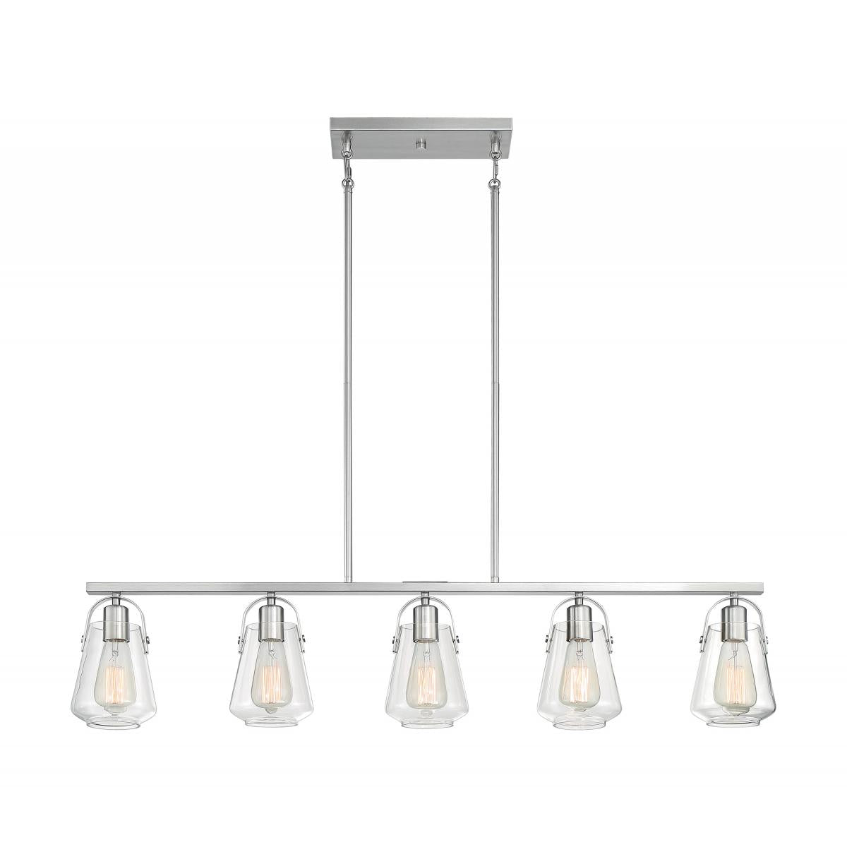 Nuvo 60-7114 Skybridge 5 Light Island Pendant with Clear Glass – Brushed Nickel Finish, 60W Max, 120V