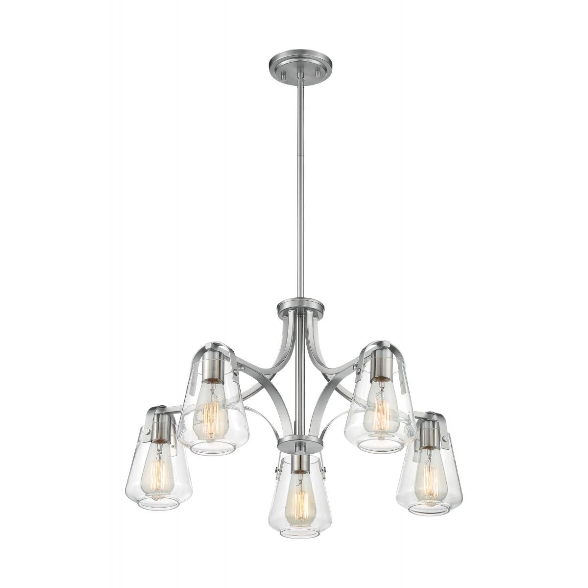 Nuvo 60-7115 Skybridge 5 Light Chandelier with Clear Glass – Brushed Nickel Finish, 60W Max, 120V