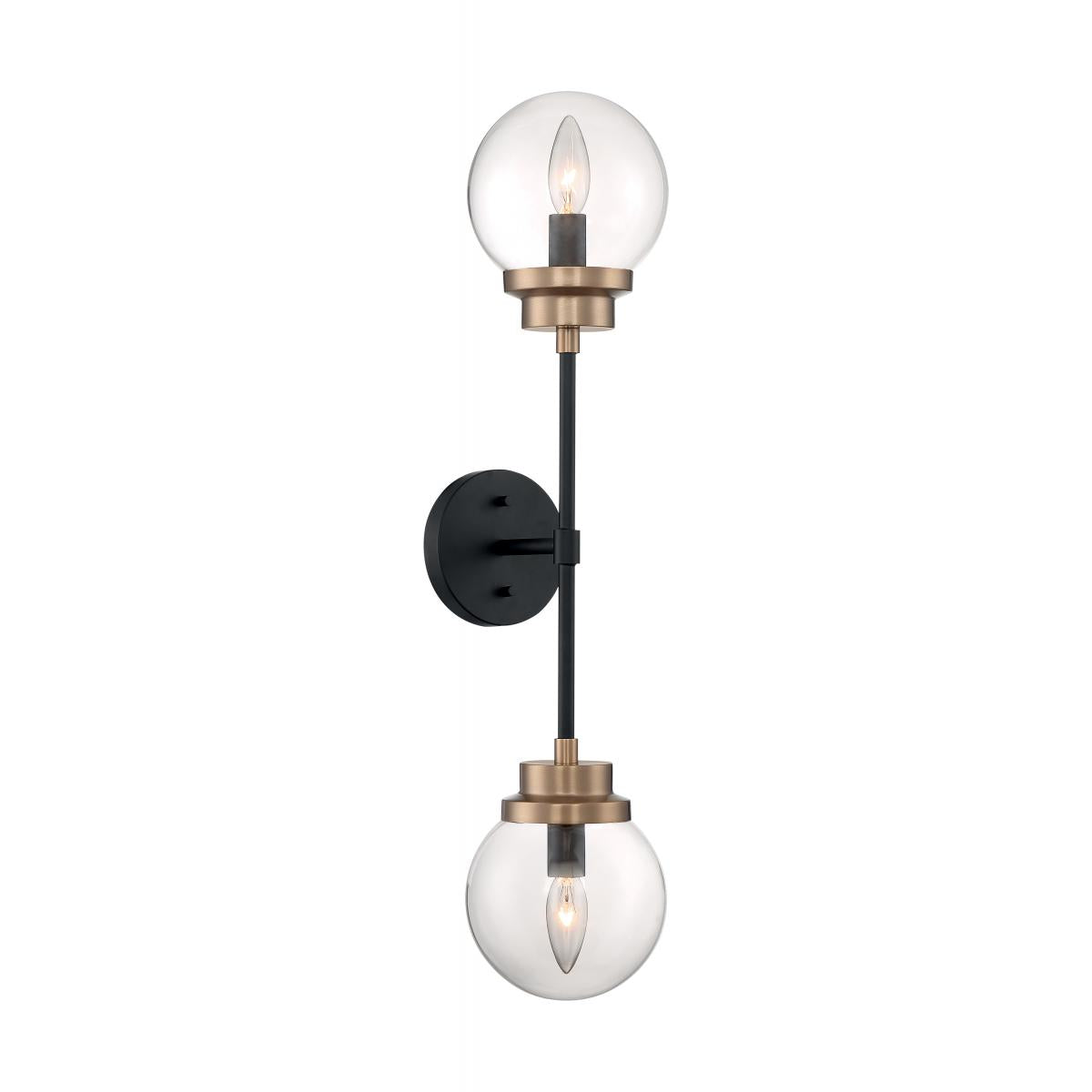 Nuvo 60-7122 Axis 2 Light Sconce with Clear Glass – Matte Black and Brass Accents Finish, 60W Max, 120V