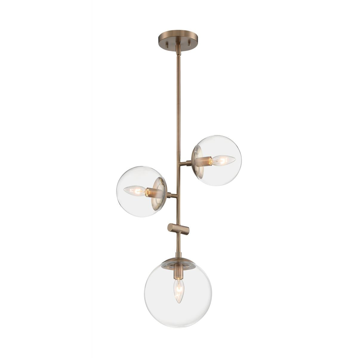Nuvo 60-7124 Sky 3 Light Pendant with Clear Glass – Burnished Brass Finish, 60W Max, 120V