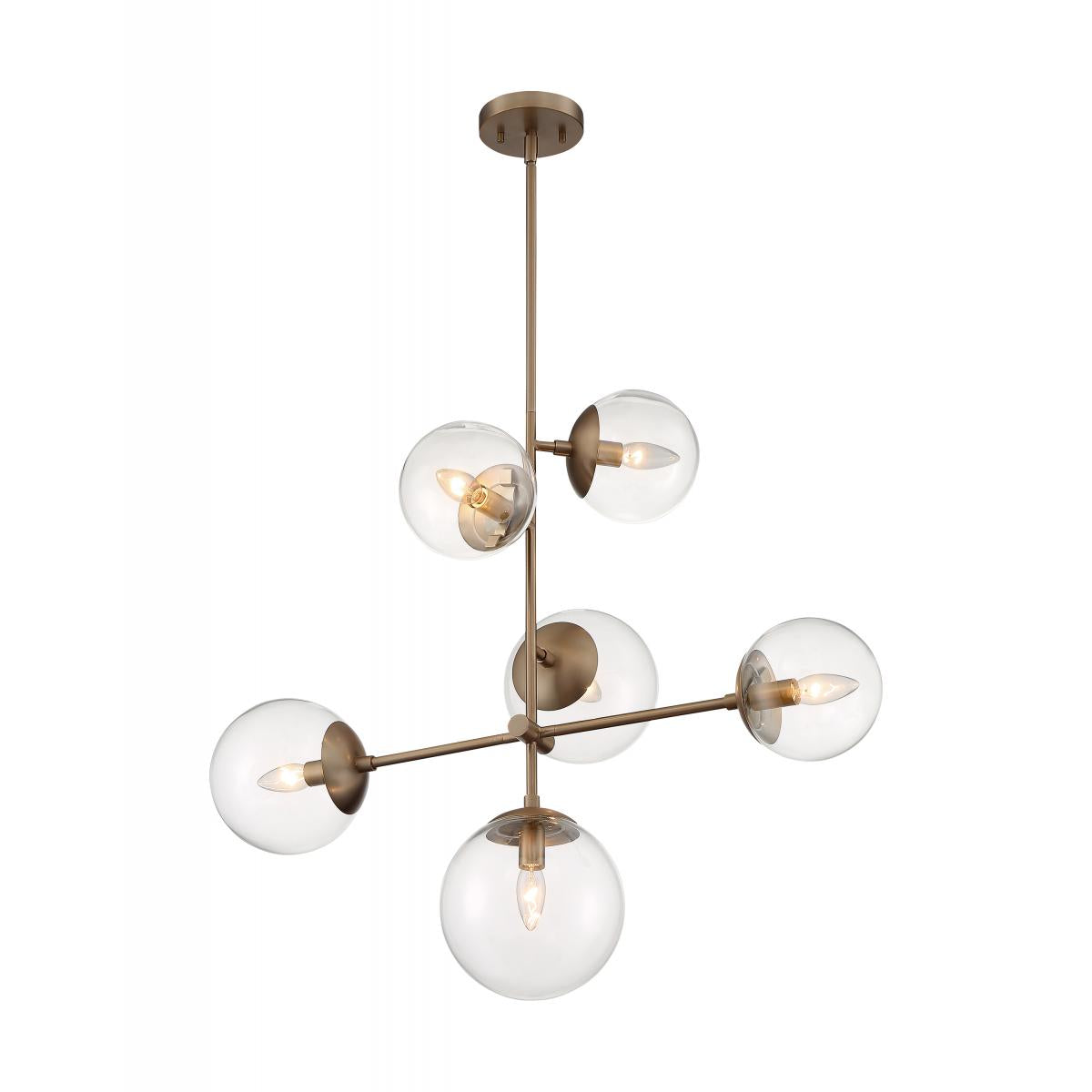 Nuvo 60-7126 Axis 6 Light Chandelier with Clear Glass – Matte Black and Brass Finish, 60W Max, 120V