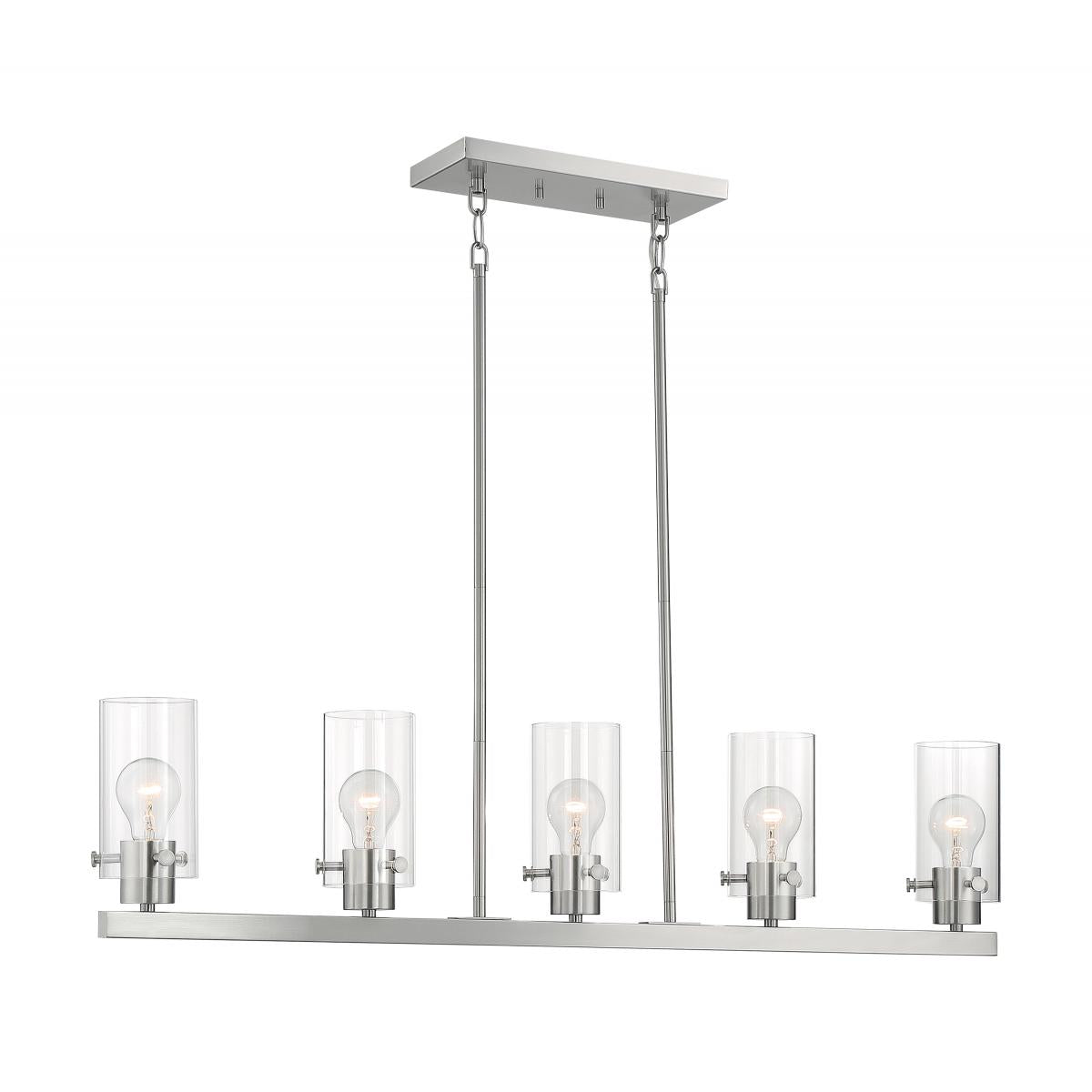 Nuvo 60-7176 Sommerset 5 Light Island Pendant with Clear Glass – Brushed Nickel Finish, 60W Max, 120V