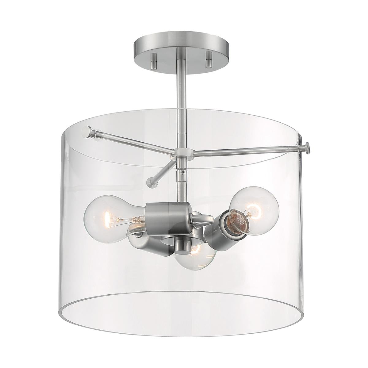 Nuvo 60-7178 Sommerset 3 Light Semi-Flush with Clear Glass – Brushed Nickel Finish, 60W Max, 120V