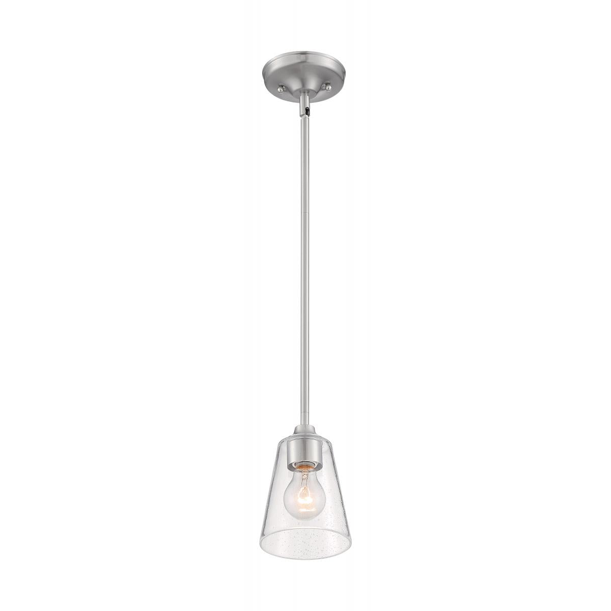 Nuvo 60-7180 Bransel 1 Light Mini Pendant with Seeded Glass – Brushed Nickel Finish, 60W Max, 120V