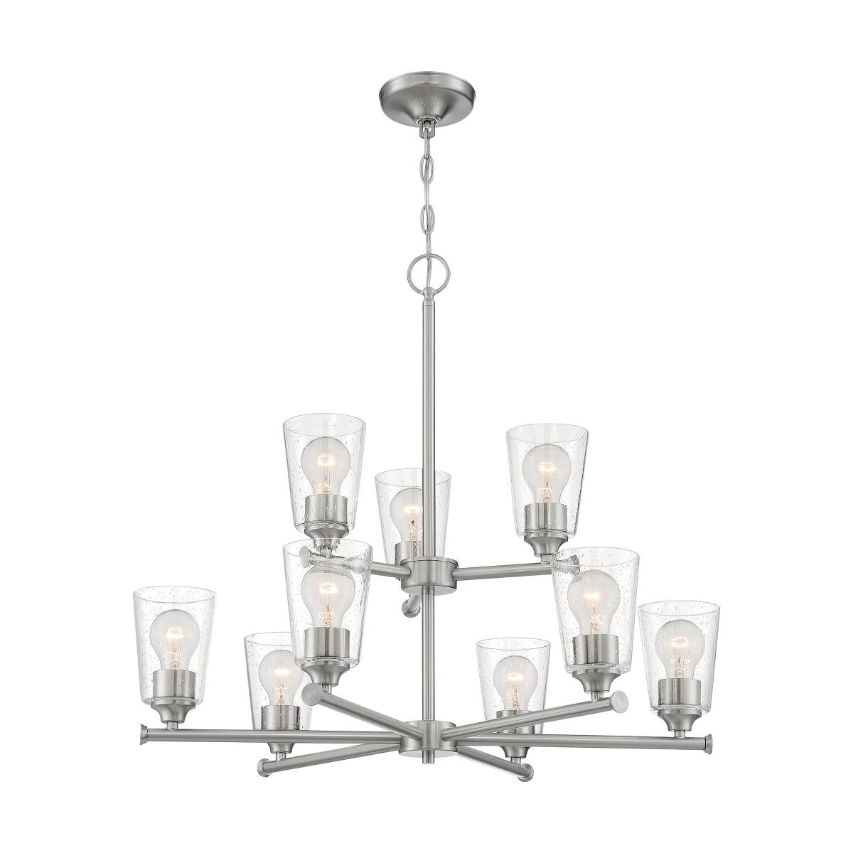 Nuvo 60-7189 Bransel 9 Light Chandelier with Seeded Glass – Brushed Nickel Finish, 60W Max, 120V