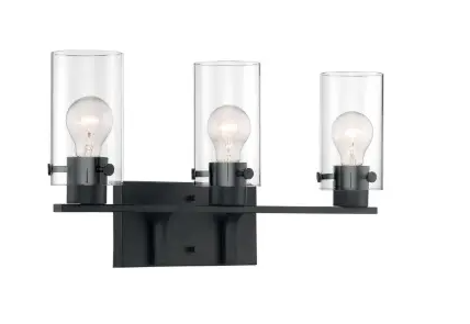 Nuvo 60-7273 Sommerset Series Vanity Light w/ Clear Glass, 3 Lights, Wattage 60W, Matte Black