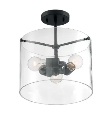 Nuvo 60-7278 Sommerset Series Semi Flush Ceiling Light w/ Clear Glass, 3 Lights, Wattage 60W, Matte Black