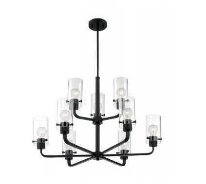 Nuvo 60-7279 Sommerset Series Chandelier w/ Clear Glass, 9 Lights, Wattage 60W, Matte Black